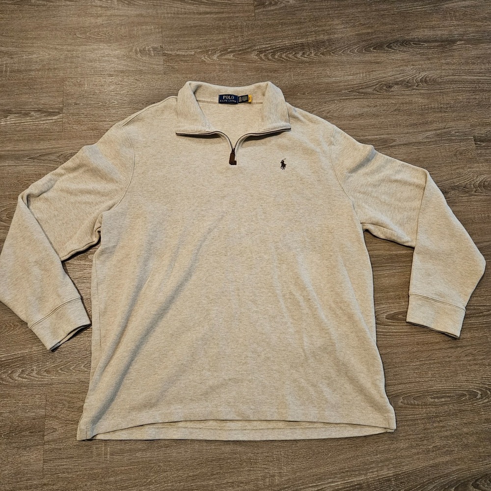 Polo Ralph Lauren Men's XXL Quarter Zip Pullover Sweatshirt Beige Pony Logo